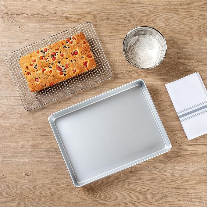 Restaurantware-Met Lux 15 x 12 x 2 Inch Straight-Sided Baking Tins, 12 Rectangular Cake Pans - Oven-Ready, Freezable, Anodized Aluminum Baking Sheet Cake Pans, Greaseproof, For Birthday Cakes