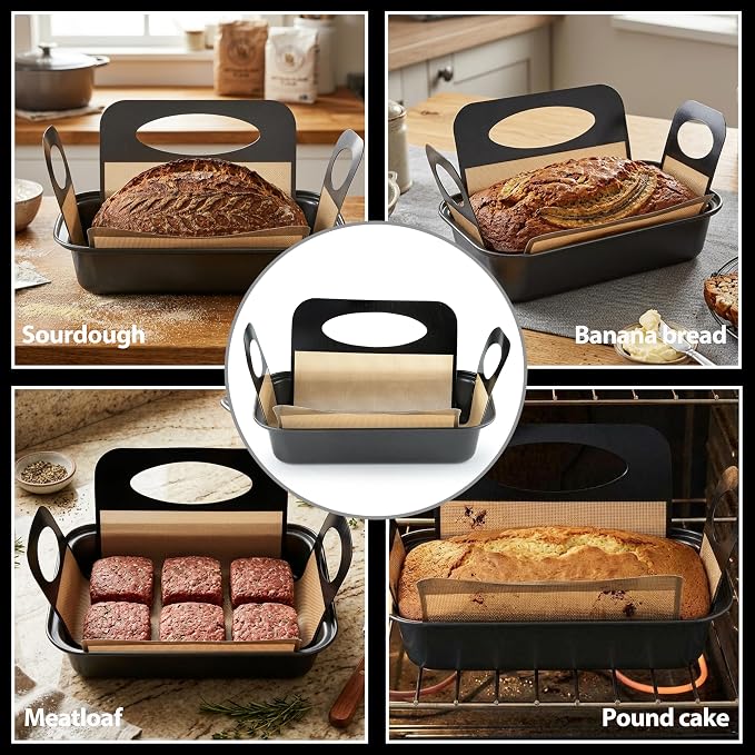 Cokuma Loaf Pans, 9*5-Inch, 2 Set with Non-stick Liners for Homemade Bread | Easy to release, Oven safe up to 440℉, Non-stick coating, Bread baking pan for banana bread meatloaf and sourdough