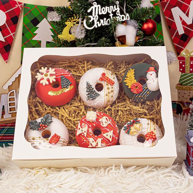 50pcs 8x6x2.5 Inch White Bakery Boxes Cookie Boxes with Window Treat Boxes Dessert Boxes for Cookie,Pastry,Macaron,Donut,Muffins,Chocolate,Cupcake and Candy Gift Giving