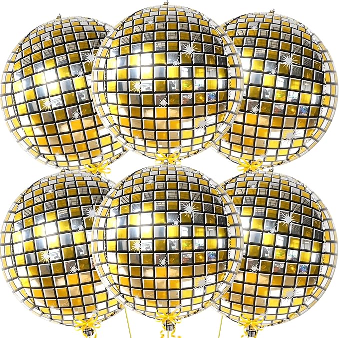 KatchOn, Gold and Silver Disco Ball Balloons - Big 22 Inch, Pack of 6 | 4D Sphere Balloons, Disco Party Decorations | 70s Party Disco Ball Decoration, 2026 Graduation Decorations, Engagement Wedding