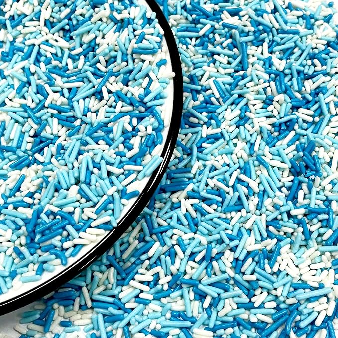 Homipooty Blue White Soft Jimmies Sprinkles Edible Candy Jimmies Sprinkles for Cake Decorating 78g/2.75oz Cookie Cupcake Topper Ice Cream