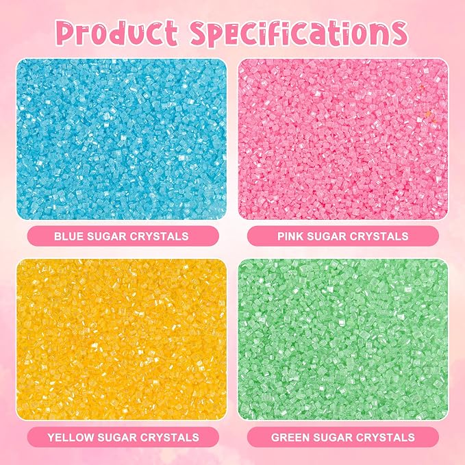 Easter Sanding Sugar Edible Pink Blue Yellow Green Sugar Sprinkles for Cake Decorating Crystal Candy Sparkling Sanding Sugar for Cupcake Toppers Cookie Decorations Wedding Party Celebrations 6.5oz