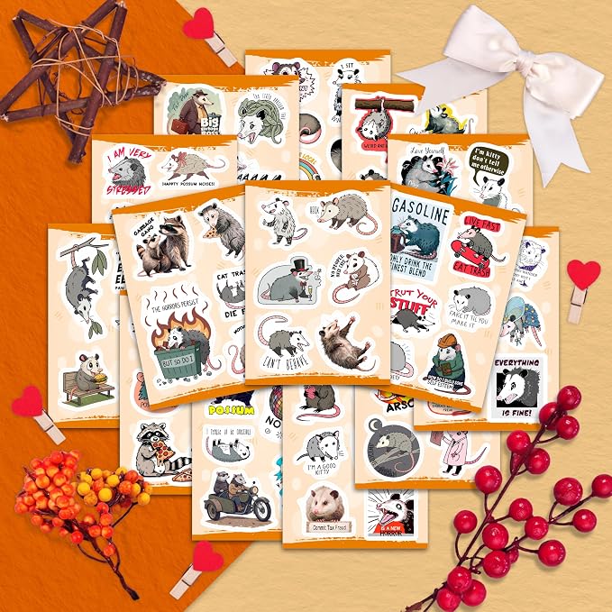 100Pcs Possum Stickers, Opossum Stickers - Possum Gifts - Opossum Party Decoration, Favors - Gift for Women & Men