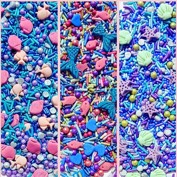 Confect Sprinkle Mix Set - Under the Sea - 5 Assorted Pastel Blends for Cake, Cupcake & Cookie Decorating – Ocean-Inspired Edible Decorations with Sea Shells, Starfish, Mermaids & Fish| Vegan, Gluten-Free, Nut-Free, Soy-Free, Dairy-Free, Palm Oil-Free-...