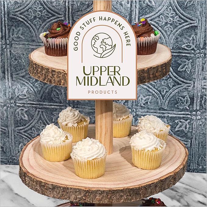 Wooden 4 Tier Rustic Cupcake Stand, Great for Wedding Cake Wood Display Tiered Centerpiece, Dessert Tower for Parties & Events