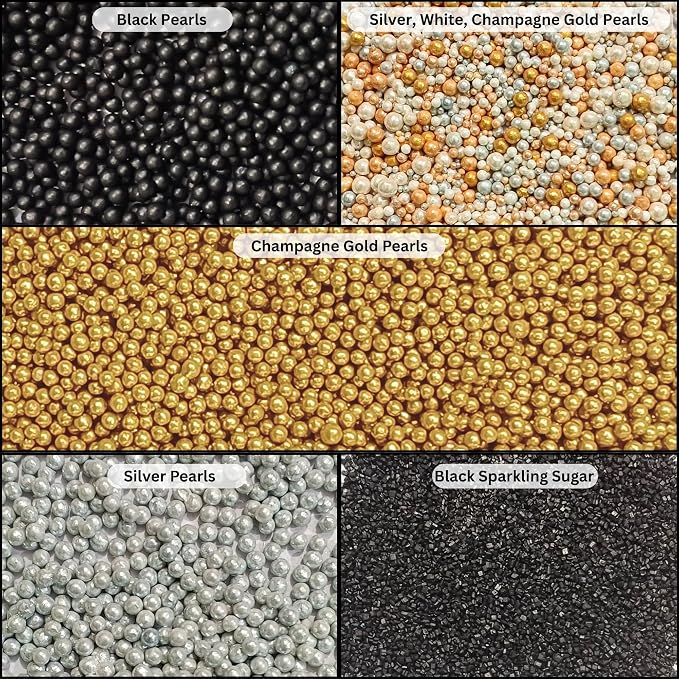 Confect Prom Night Disco Ball Sprinkle Mix – 5-Pack Assorted Edible Sprinkles with Black, Gold, Silver & White Dragees + Black Sparkling Sugar – Cake, Cupcake & Cookie Decorations – Vegan, Gluten-Free, Nut-Free, Soy-Free, Dairy-Free, Palm Oil-Free, Dye...