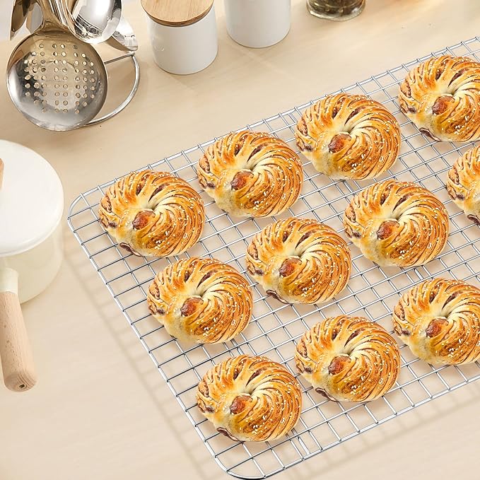 TeamFar Cooling Racks, 2 Pack Stainless Steel Grid Wire Rack for Baking Roasting Grilling Drying, 15.3’’ x 11.2’’, Metal Mesh Oven Rack for Chicken Bacon Cookies, Non-Toxic & Dishwasher Safe