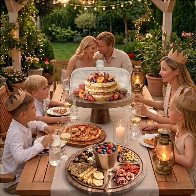 2026 Upgraded Cake Stand with Lid, 11.8 Inch Rotating Dessert Display Stand, Clear Acrylic Dome and Wooden Base, Cake Holder Serving Platter for Kitchen, Party, Wedding
