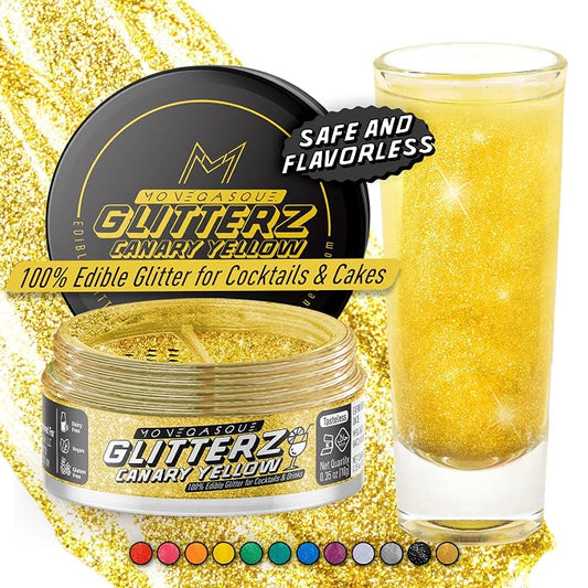 MONÉGASQUE Canary Yellow Edible Glitter for Drinks 10g – Yellow Edible Glitter for Cakes & Cocktails – Cocktail Drink Shimmer Flakes - Food Decorating & Cake Decorations Spray Dust