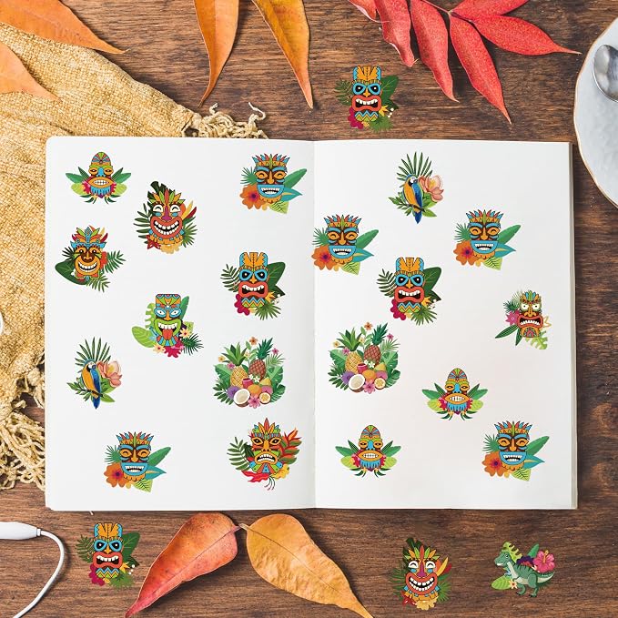 Hawaiian Luau Stickers Roll - 1000 Pcs Tropical Hawaii Stickers, Summer Waterproof Sticker for Scrapbook Journal Envelope Card Water Bottle, Party Favor Decorations