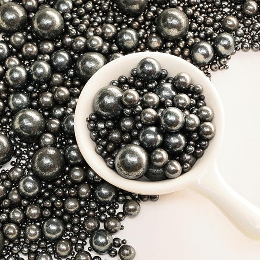 Edible Pearl Sprinkles, Black Onyx, 26 Colors Mixed Size | Gluten Free, Food Grade, For Cakes, Cupcakes, Cookies, Donuts & Ice Cream, Wedding & Festival Decoration