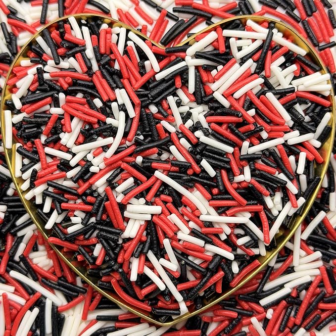 CandiJumpin Red White and Black Jimmy Sprinkles, Halloween Sprinkles for Cake Decorating Edible Crunchy Jimmies Ice Cream Toppings, Baby Shower Party Wedding Christmas Supplies 3 OZ