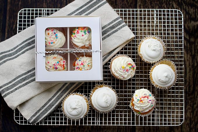 Treat Boxes - 24 ct 6 x 6 x 2.4 in Bakery Boxes with Windows and Dividers for Candy, Cookies, Cupcakes, or Bakery Desserts - Chocolate, Treats, and Baked Goods Packaging for Gifting