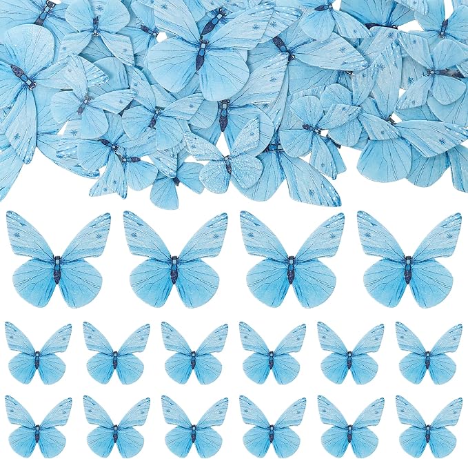 Gyufise 72Pcs Edible Butterfly Cupcake Toppers & Decorations for Butterfly Theme Baby Shower & Kids Birthday Party Cake Supplies - Blue