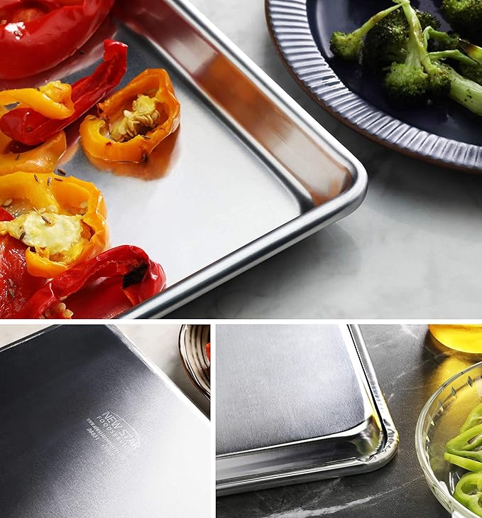New Star Foodservice Commercial-Grade 18-Gauge Aluminum Sheet Pan/Bun Pan, Quarter Size, 9 x 13 x 1 inch