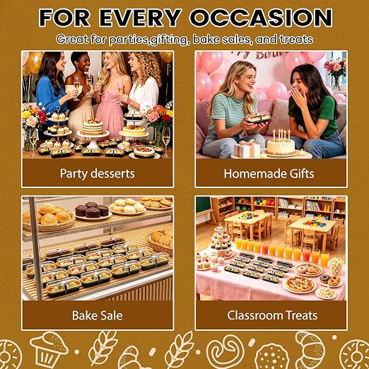 NPLUX 50 Pack Mini Cake Pans with Lids and Spoons Black Gold Rectangular Aluminum Foil Baking Pans Mini Cheesecake Containers, Graduation Gifts Party Favors(6.8oz)