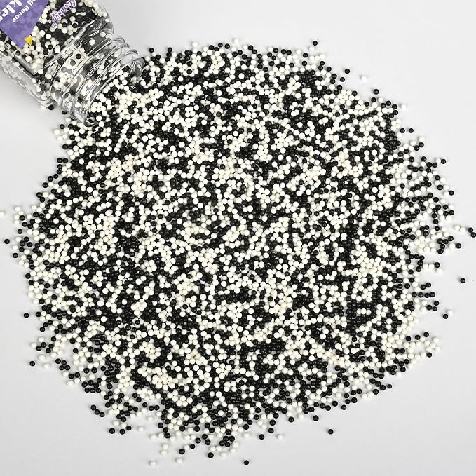 Nonpareils Sprinkles for Cake Decorating, White & Black Sprinkles Perfect for Cupcake Toppers Wedding Party Valentines Halloween Christmas Supplies 3.52 Ounce