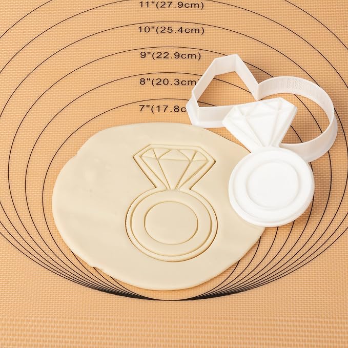 Wedding Cookie Cutters with Plunger Stamps Ring Shapes Cake PLA Holiday Baking Accessories Cutter Molds for Kids Decorative Party 4" Kitchen Supplies