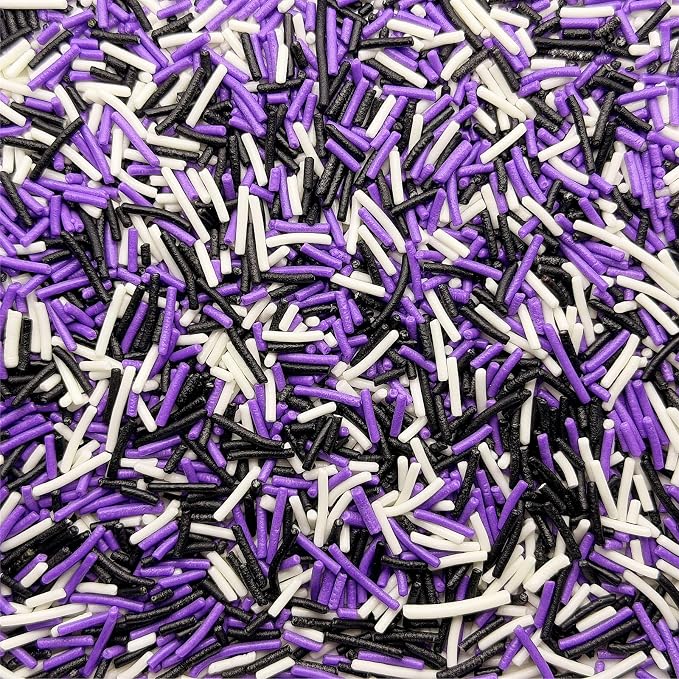 SE Si&Moos Black Purple and White Jimmies Sprinkles Black and Purple Halloween Sprinkles for Cake Decorating Edible Crunchy Jimmies for Topping Ice Cream, Cookies, Cakes, Cupcakes, Dessert Decorating 3 OZ
