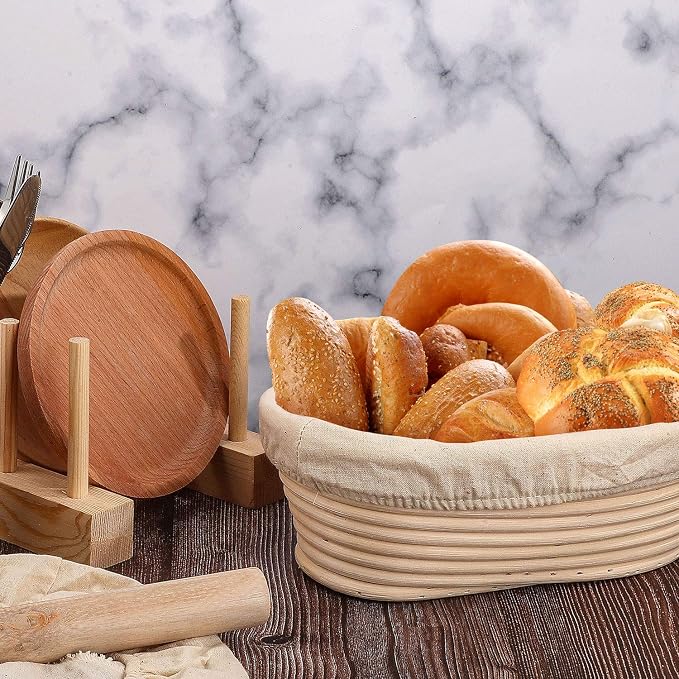 Boao 6 Pieces Bread Banneton Proofing Basket Liner Cloth Cover Natural Rattan Baking Dough Banneton Proofing Sourdough Basket Cloth Liner Bread Baking Supplies(Oval, 10 Inch)