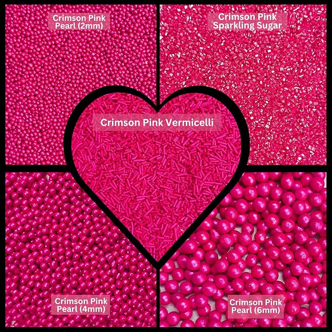 Confect Crimson Pearl Sprinkles | Assorted 5-Pack Pink Edible Sprinkles Mix with Dragees, Jimmies & Sparkling Sugar for Cake & Cupcake Decoration, Perfect for Birthdays & Parties | Vegan, Gluten-Free, Nut-Free, Soy-Free, Dairy-Free , Handcrafted Sprink...