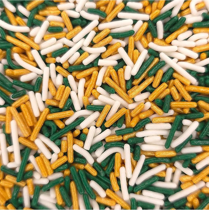 NCS Green Bay Game Day Green, Gold & White Jimmies Edible Sprinkles – Cupcake, Cake & Cookie Decorations, 7 oz