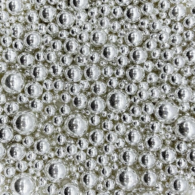 Dynastang Mixed Size Silver Pearls Sprinkles Edible Pearls Cake Decorating Pearls Cake Decorations Cupcake Toppers Cookie Decorating Perfect for Cakes, Cupcakes, Desserts Toppings 3OZ