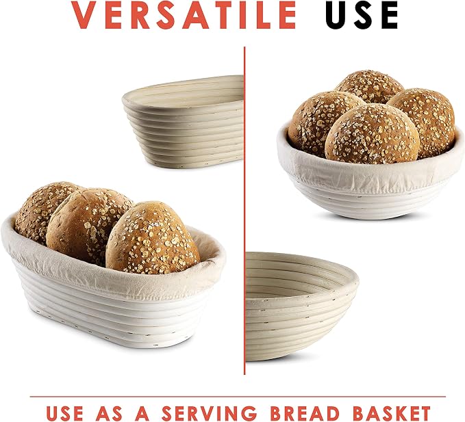 Bread Banneton Proofing Basket [Set of 2] Oval 10x6 Inch Sourdough Rising Baskets with Liner