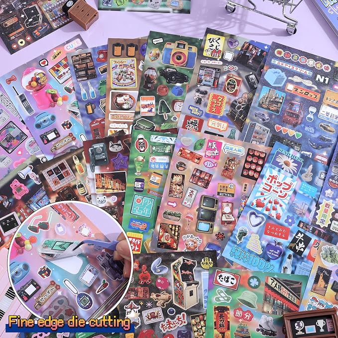 Girl's Japanese Retro Sticker Book, Y2K Showa Theme - 800+ Cute Old Showa Style Old Items Stickers, for DIY Scrapbooking Journaling Handbook Decoration