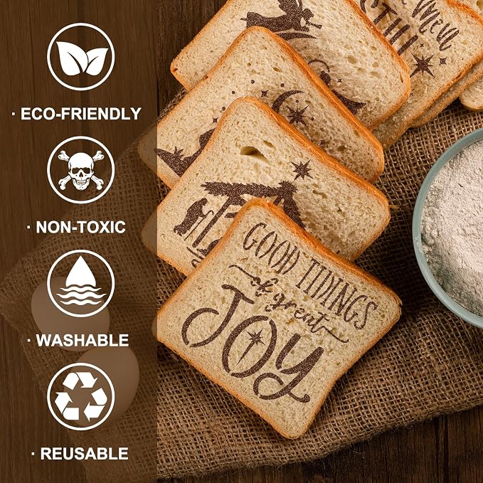 Whaline 15 Pcs Jesus’ Birth Bread Stencils Painting Stencils Christmas Nativity Christ Decorative Cake Baking Templates with Bead Chain for Xmas Holiday Party DIY Craft, 4.7 x 5.1 Inch