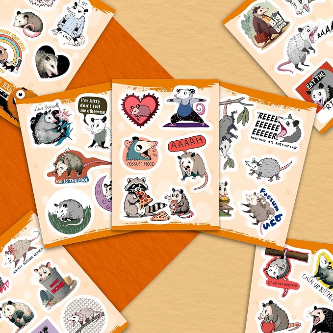 100Pcs Possum Stickers, Opossum Stickers - Possum Gifts - Opossum Party Decoration, Favors - Gift for Women & Men