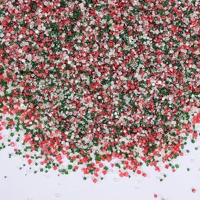 Edible Sanding Sugar Sprinkles,150g,Edible Red Green and White Sprinkle for Cake Decorating,Colored Crystals Sprinkle Mix for Cookies,Donuts,Ice Cream,Fondant Cake,Caramel Apples,Cupcakes Decoration Topper,Desserts,Wedding Birthday Party Supplies