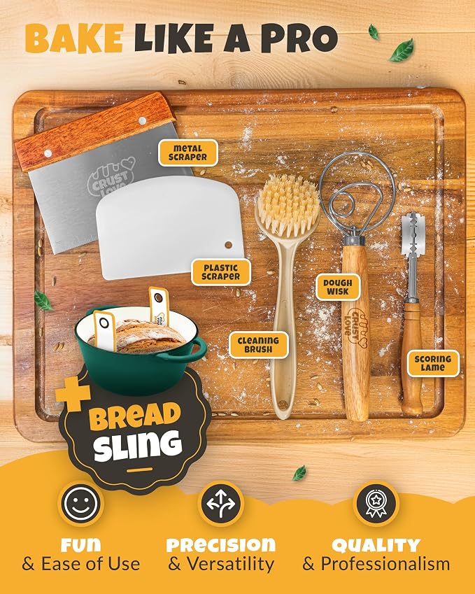 CRUSTLOVE Dutch Oven for Bread Baking - incl. Sourdough Bread-Baking Supplies like Banneton Bread-Proofing Basket - 5QT Enameled Cast Iron Bread-Oven with Lid, Baking Pan, Scoring Tool Lame