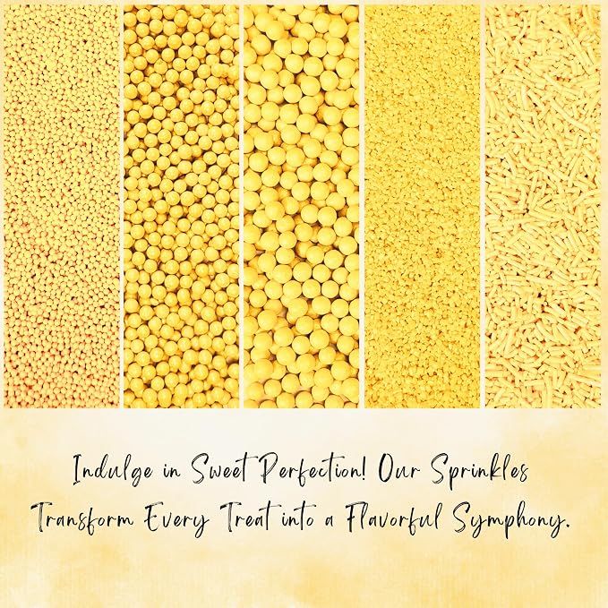 Confect Yellow Sprinkles | Sprinkle for Cakes & Cupcakes Decoration | Galaxy Sprinkles | Assorted Pack of 5 Summer Break Party Celebration Mix Dragees, Jimmies & Sparkling Sugar | Vegan, Gluten-Free, Soy-Free, Dairy-Free, Palm Oil-Free- 5 Oz
