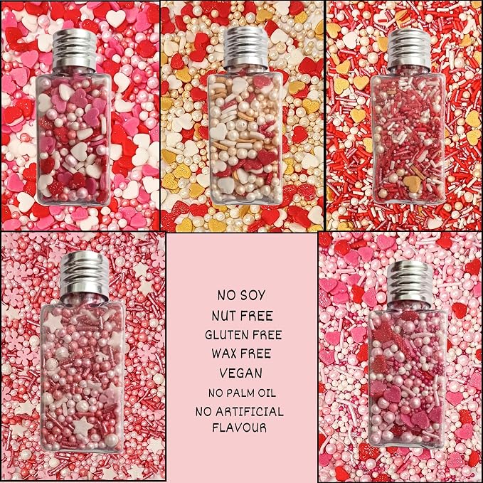 Confect Red, Pink & White Pearls Sprinkles | Mix Heart & Valentine Sprinkles | Sprinkles for Baking & Cake Decorative | Edible sprinkle Assorted Pack of 5 - Vegan, Gluten-Free, Nut-Free, Soy-Free, Dairy-Free, Palm Oil-Free -5 Oz