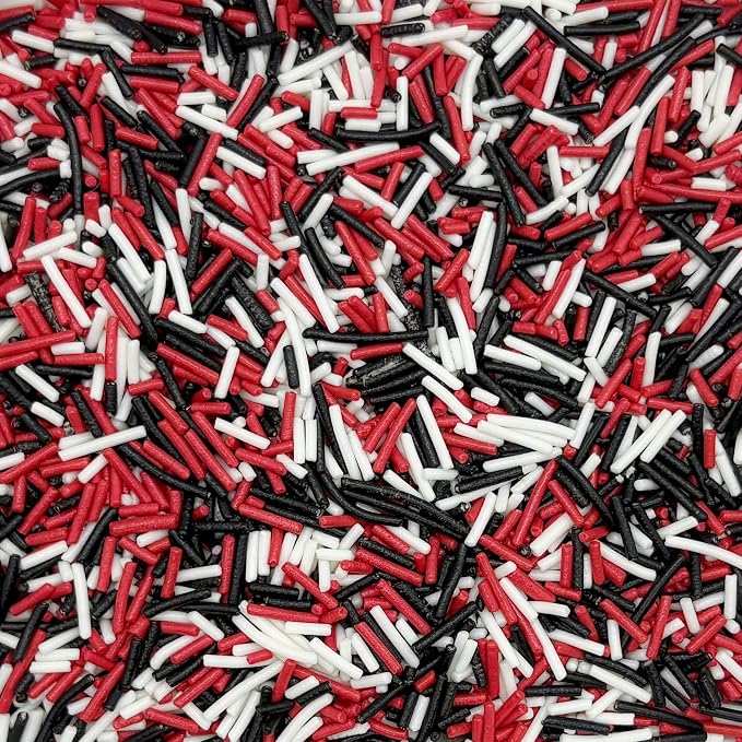 Red & White & Black Halloween Jimmy Sprinkles Edible Mix Size Jimmies Cake Decorations Soft Jimmies for Topping Ice Cream, Cookies, Cakes, Wedding, Valentine Christmas Supplies 3OZ