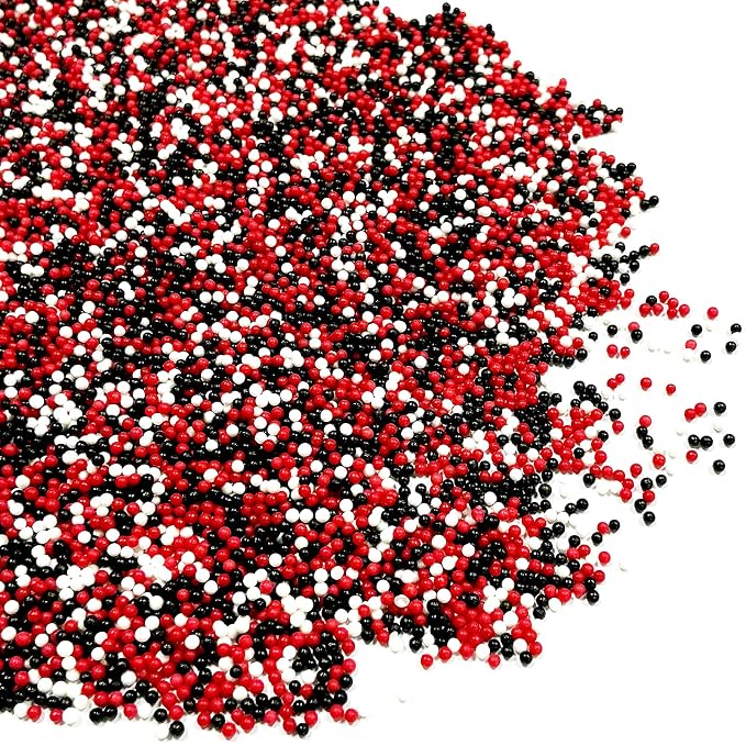 Homipooty Red White and Black Nonpareils Sprinkles Edible Red and Black Pearl Sugar sprinkles 110g/3.88oz 2mm Mini Pearls for Cake Decorating Cupcake Topper and Cookie Ice Cream Halloween Christmas Supplies