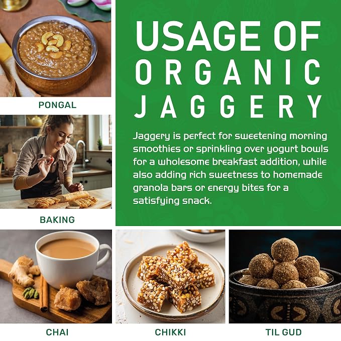 Jiva Organics Jaggery Whole 1 LB (454g) | Cone Shapes - Gur, Panela | Unrefined Natural Cane Sugar | No Chemicals, No Preservatives