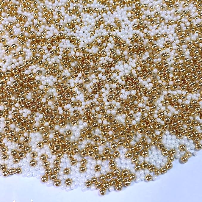 PhilaeEC White Gold Nonpareils Sprinkle 2mm Mini Peals Sprinkle Edible for Cake Decoration Cupcake Topper Cookie Baking Decorations Halloween Christmas Valentine Supplies