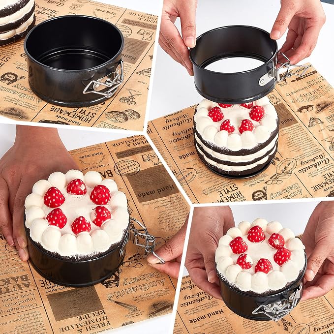 Sunnyray 25 Pcs 4 Inch Springform Pan for Baking Mini Cheesecake Pans with Removable Bottom Nonstick Leakproof Round Cake Mold Spring Form Molds for Mini Cheesecake Pizza and Quiches (Black)