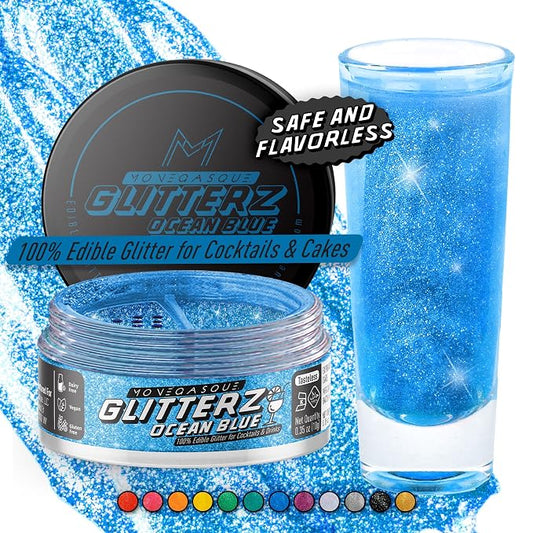 MONÉGASQUE Ocean Blue Edible Glitter for Drinks 10g – Blue Edible Glitter for Cakes & Beverage - 4th of July Sprinkles & Cocktail Drink Shimmer Flakes - Food Decorating & Cake Decorations Spray