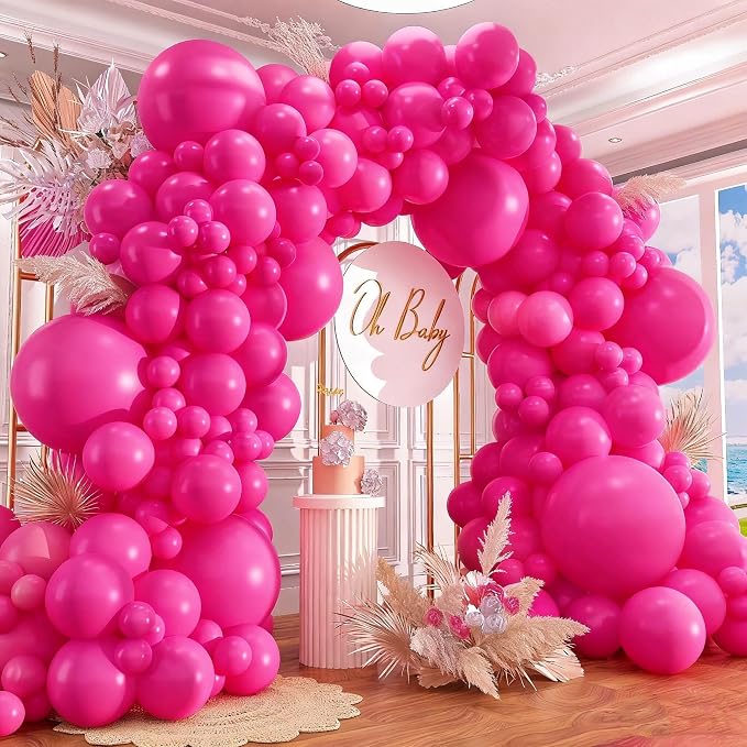 412pcs Hot Pink Balloon Garland Arch Kit 18 12 10 5 Inch Different Sizes Matte Latex Balloons for Valentine's Day Baby Shower Birthday Wedding Princess Theme Party Decoration