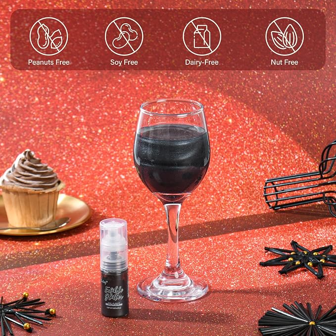 Shimmer Black Edible Glitter Spray, 5g Edible Glitter for Cocktails, Cobakey Luster Dust Edible for Cake Decorating, Drinks, Baking, Chocolate, Strawberrie