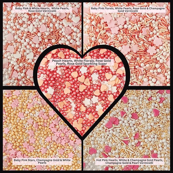Confect Valentine’s Day Edible Sprinkles Mix – Gold, White & Pink Pearls with Stars & Hearts – Decorative Baking Sprinkles for Cakes, Cupcakes, Cookies & Birthdays- Vegan, Gluten-Free, Nut-Free, Soy-Free, Dairy-Free, Palm Oil-Free -5 Oz
