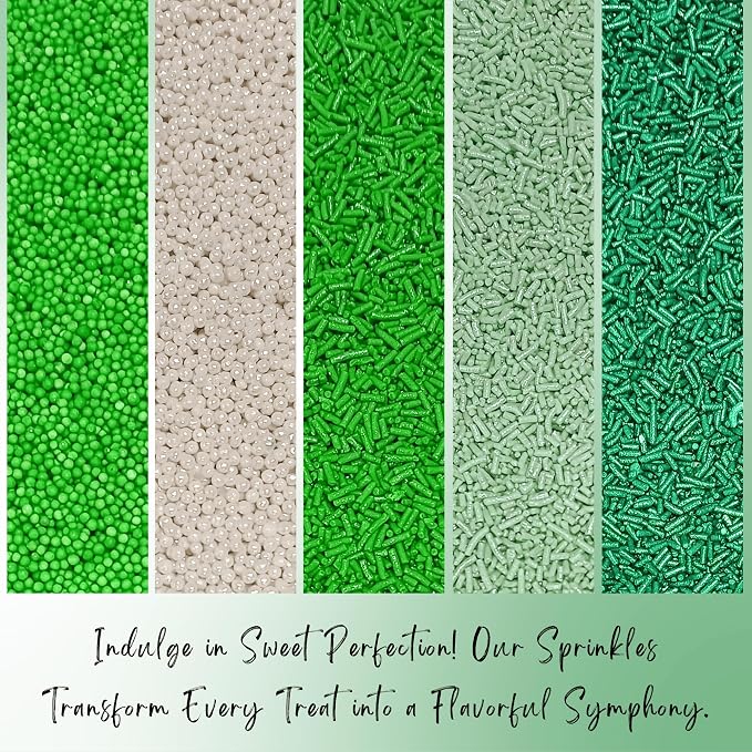 Confect St. Patrick’s Day Sprinkles Mix – Pea Green, Mint Green & White Pearl Dragees, Vermicelli, Edible Sugar Decorations – Pack of 5 for Cake, Cupcake, Cookie & Party Baking Decor | Vegan, Gluten-Free, Nut-Free, Soy-Free, Dairy-Free, Palm Oil-Free -...