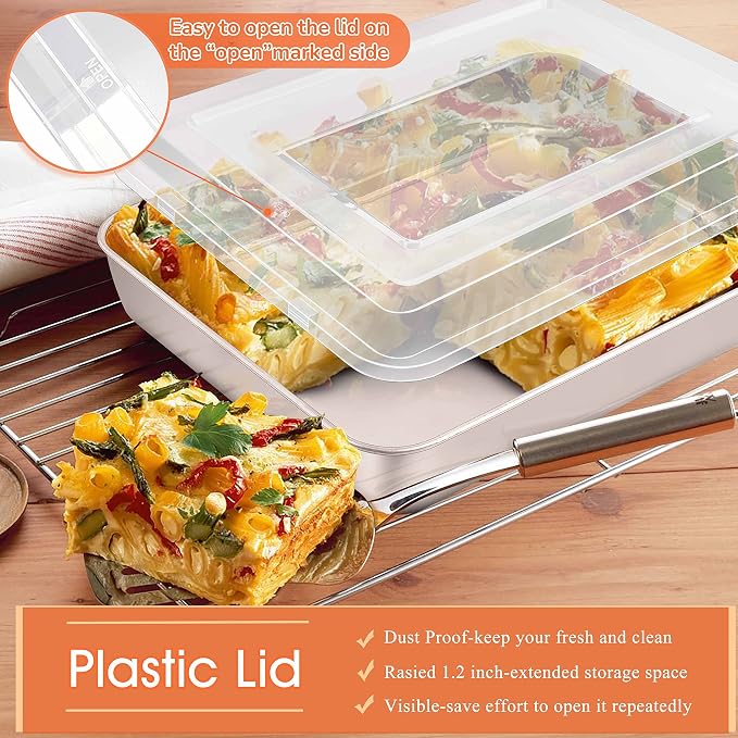 Herogo Baking Pan with Lid Set (4 Pans + 4 Lids), 9 x 12 Inch Stainless Steel Nonstick Deep Bakeware, for Cakes Brownies Casseroles, Non Toxic & Dishwasher Safe