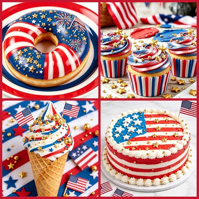 Dazzjoy Gold Pearl Sugar Sprinkles, Edible Candy Sprinkles, Cake Toppers and Cake Decorations, Mix Size, Cookie Decorating, Ice Cream, Patriotic Wedding Party Holiday Supplies, 130g/4.58oz
