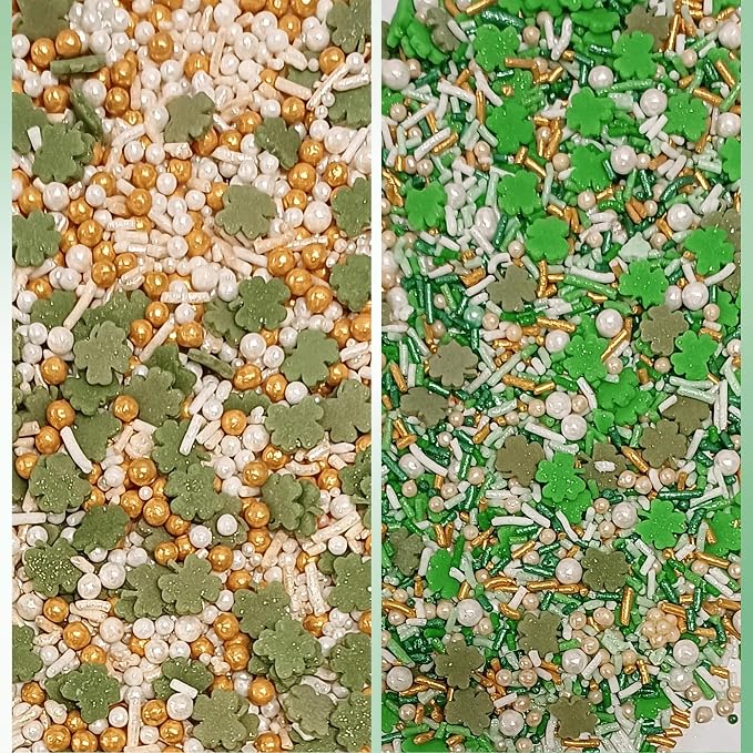 Confect St. Patricks Green ,White and Gold Pearl, Vermicelli Edible Sprinkles for Baking & Cake Decorative | Cookie Sprinkles mix Pack of 5 | Vegan, Gluten-Free, Nut-Free, Soy-Free, Dairy-Free, Palm Oil-Free - 5 Oz
