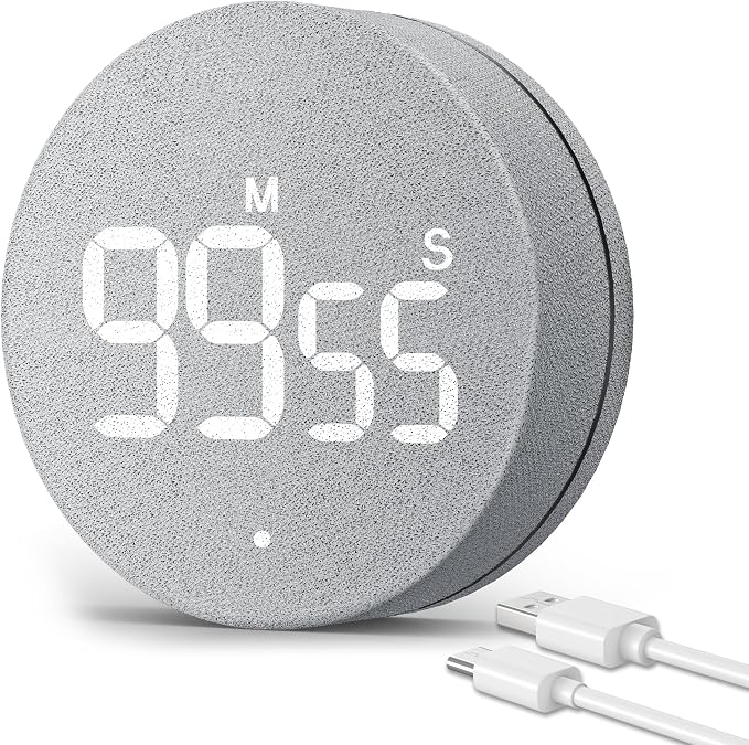 AVINIA Desk Timer for Productivity Magnetic Digital Kitchen Timer Rechargeable Fabric Mesh Cover 99 Mins Countdown/Count Up Stylish Efficana Konah Home Timmer for Cooking (Fabric Gray)