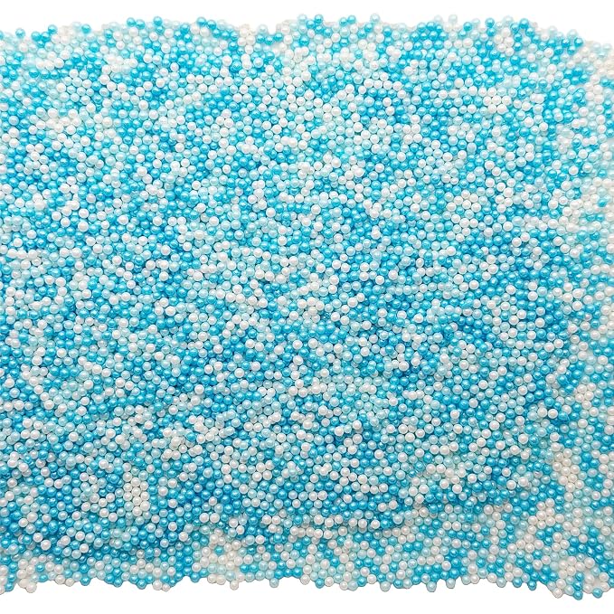SE Si&Moos Nonpareil Sprinkles, 2mm White and Blue Mini Edible Pearls Blue and White Sprinkles for Cake Decorating Halloween Cookie Decorations Wedding Baby Shower Party Christmas Holiday Supplies 3.5 OZ